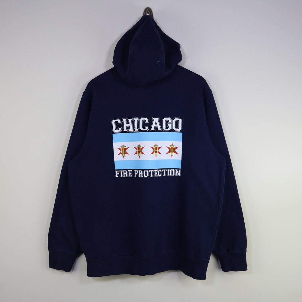 Chicago Fire Protection Zip Up Hoodie XL Navy‎ Blue Graphic Fleece Sport Tek